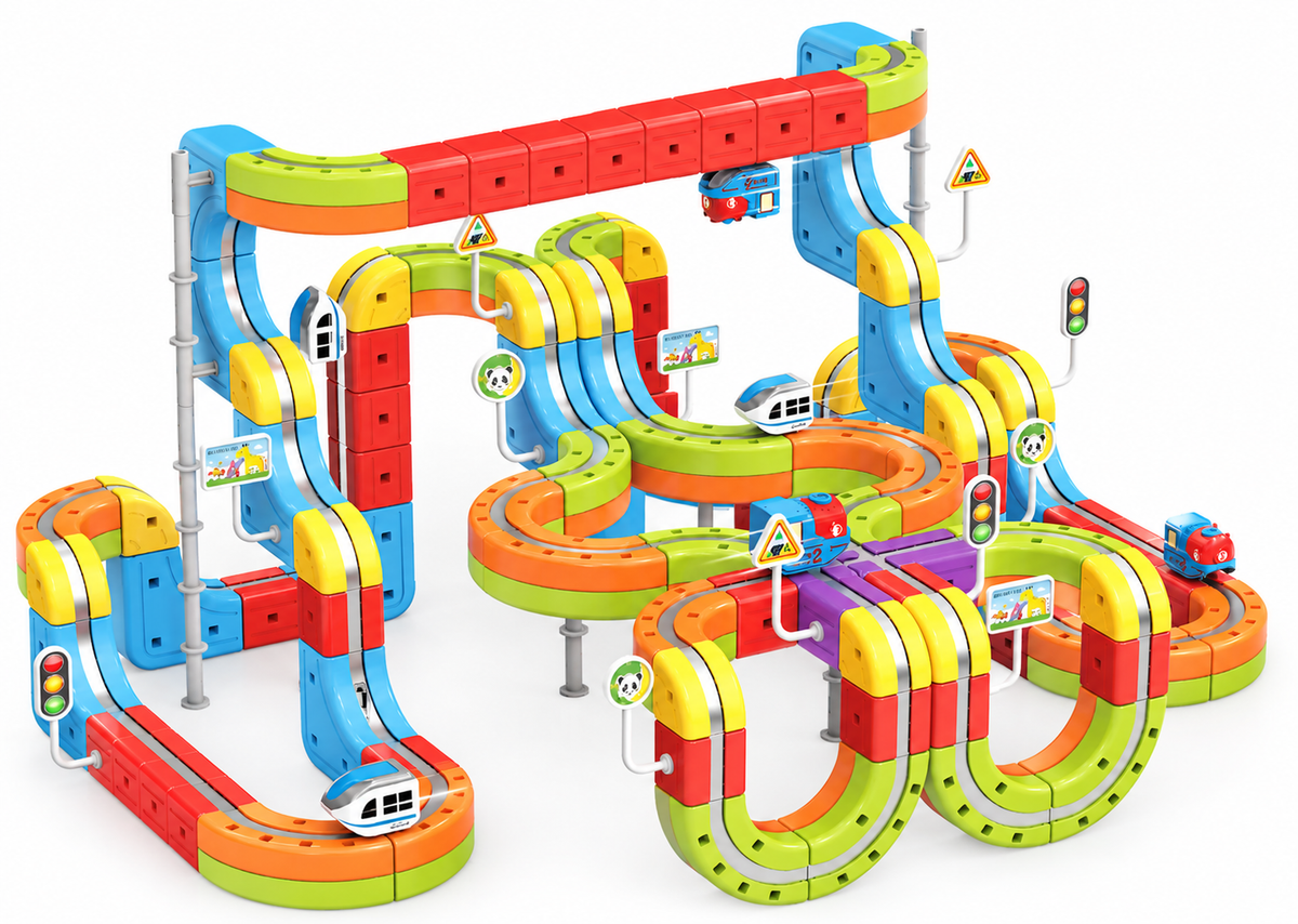 Kit Legend de Wonderail: pista 3D con columnas, semáforos y señales